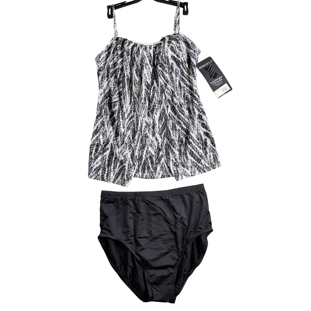 Miraclesuit Jubilee Layered Flyaway Slimming Tankini Swimsuit Set 14 NWT